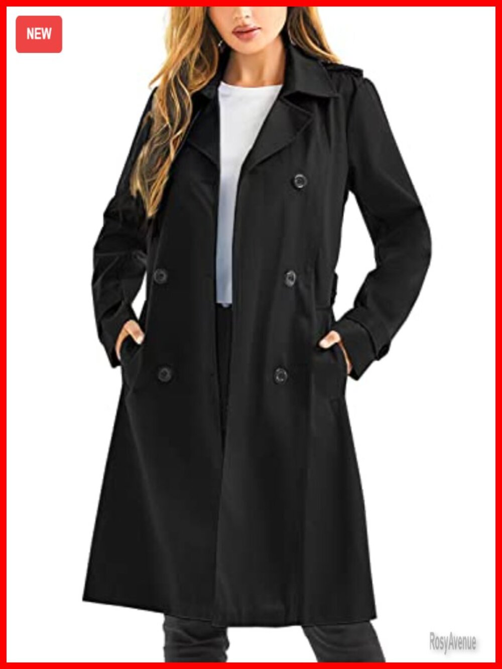 Waterproof Trench Coat Double Breasted Belted Overcoat Removable Hood